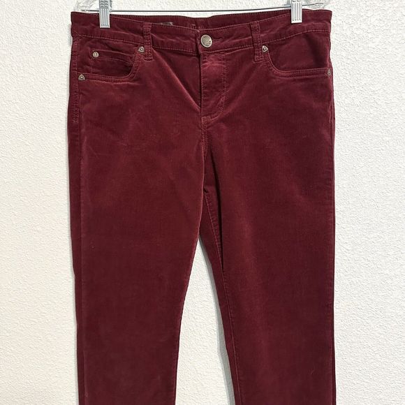 KUT FROM THE KLOTH pants women Size 12 Diana Skinny Corduroy Jeans  burgundy red - Picture 2 of 16